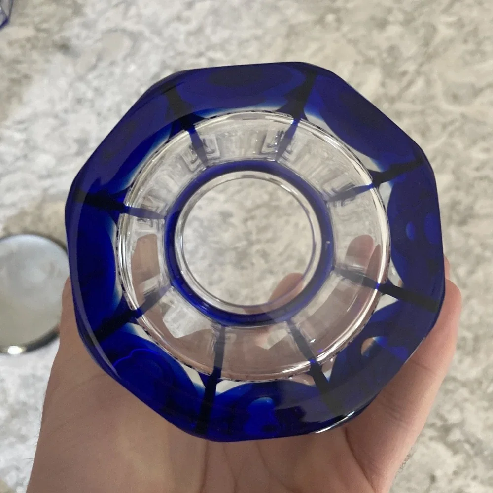 Lappas Hand Blown & Cut Crystal Cobalt Blue Glass Jar Heavy 4